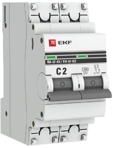 Выключатель автоматический EKF PROxima ВА47-63 2п 2А C 4.5кА картинка